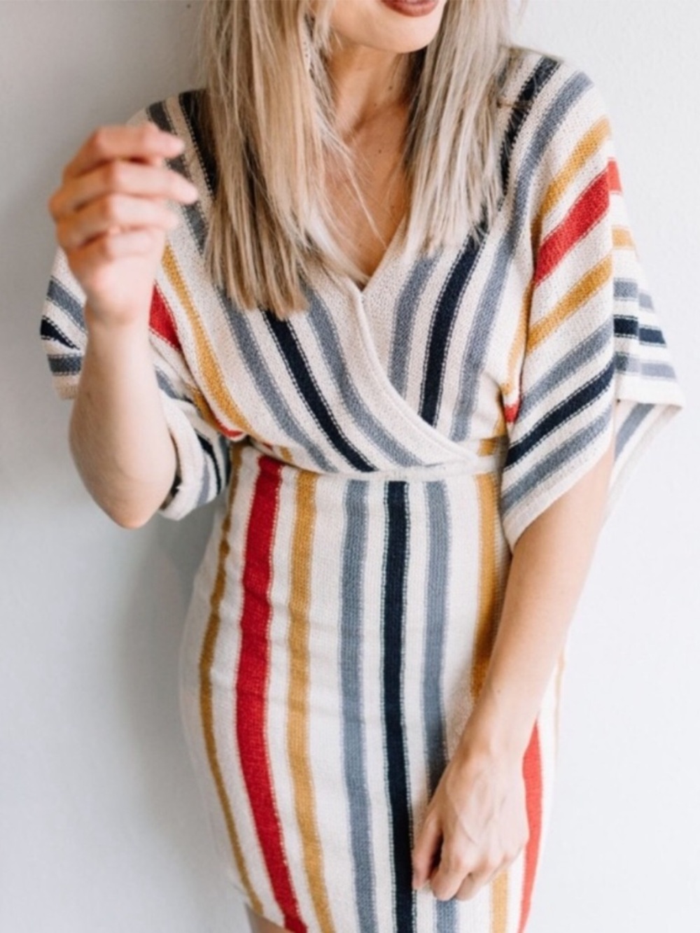 Cupcakes & Cashmere Francis Oatmeal Striped Sweater Dress Dolman Sleeve S